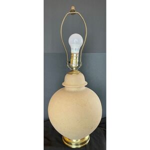 Vintage Textured Ceramic Table Lamp Tan Sand Finish Brass Base Mid Century Mod